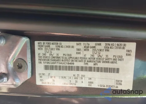 2017 Ford Escape S from USA, damaged, VIN 1FMCU0F71HUC18499